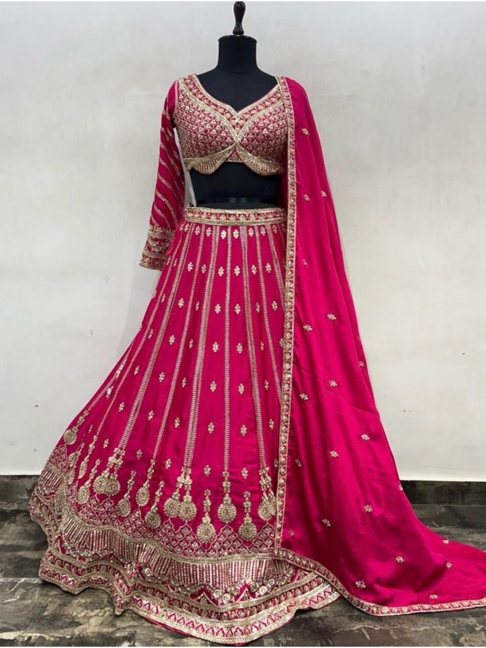 Hot Pink Embroidered Lehenga Set